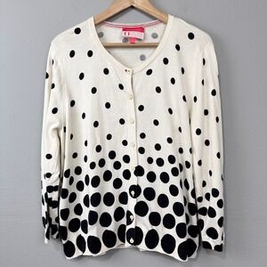 Talbots Polka Dot Cardigan Size XL Oprah Collection Cream Black Dotted Knit Twee